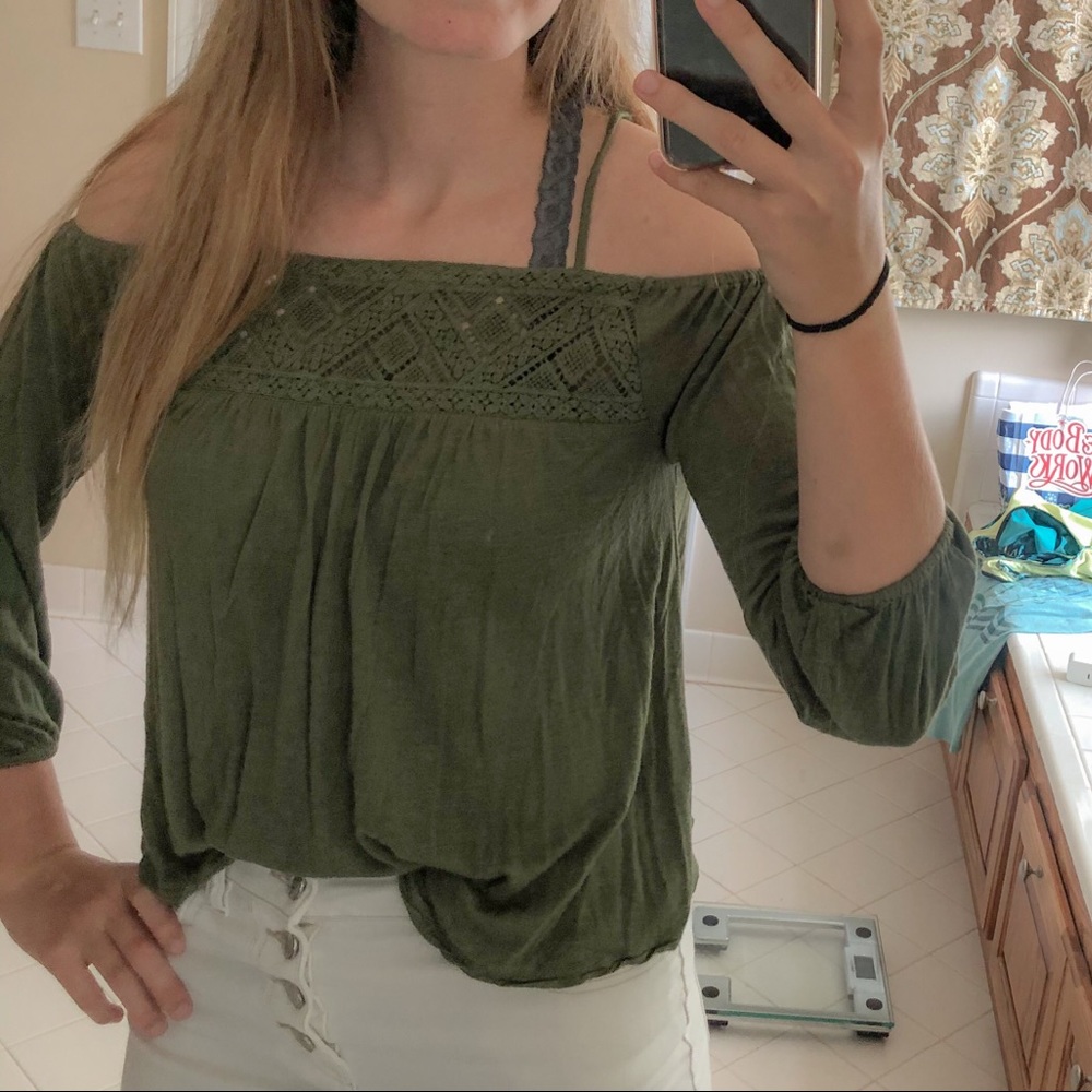 Boho Off The Shoulder Olive Top